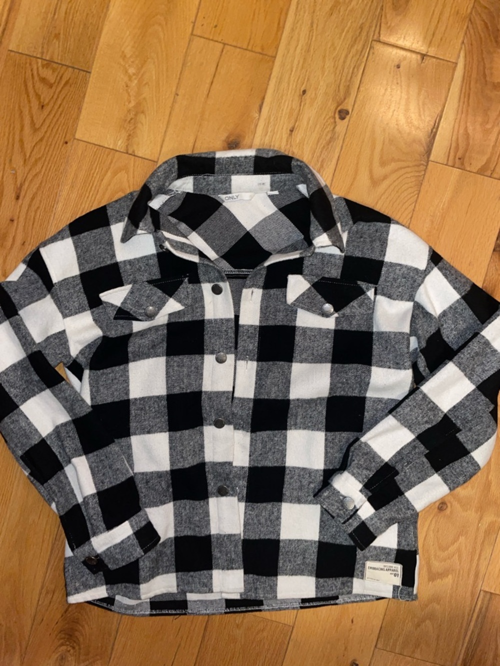 ONLY Black & White Buffalo Plaid Button-Up Shacket